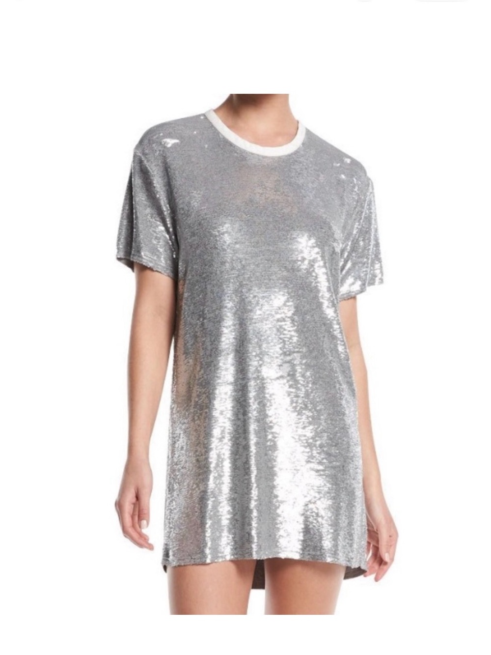 Silver Sequin Short Sleeve Tunic dress. SZ M